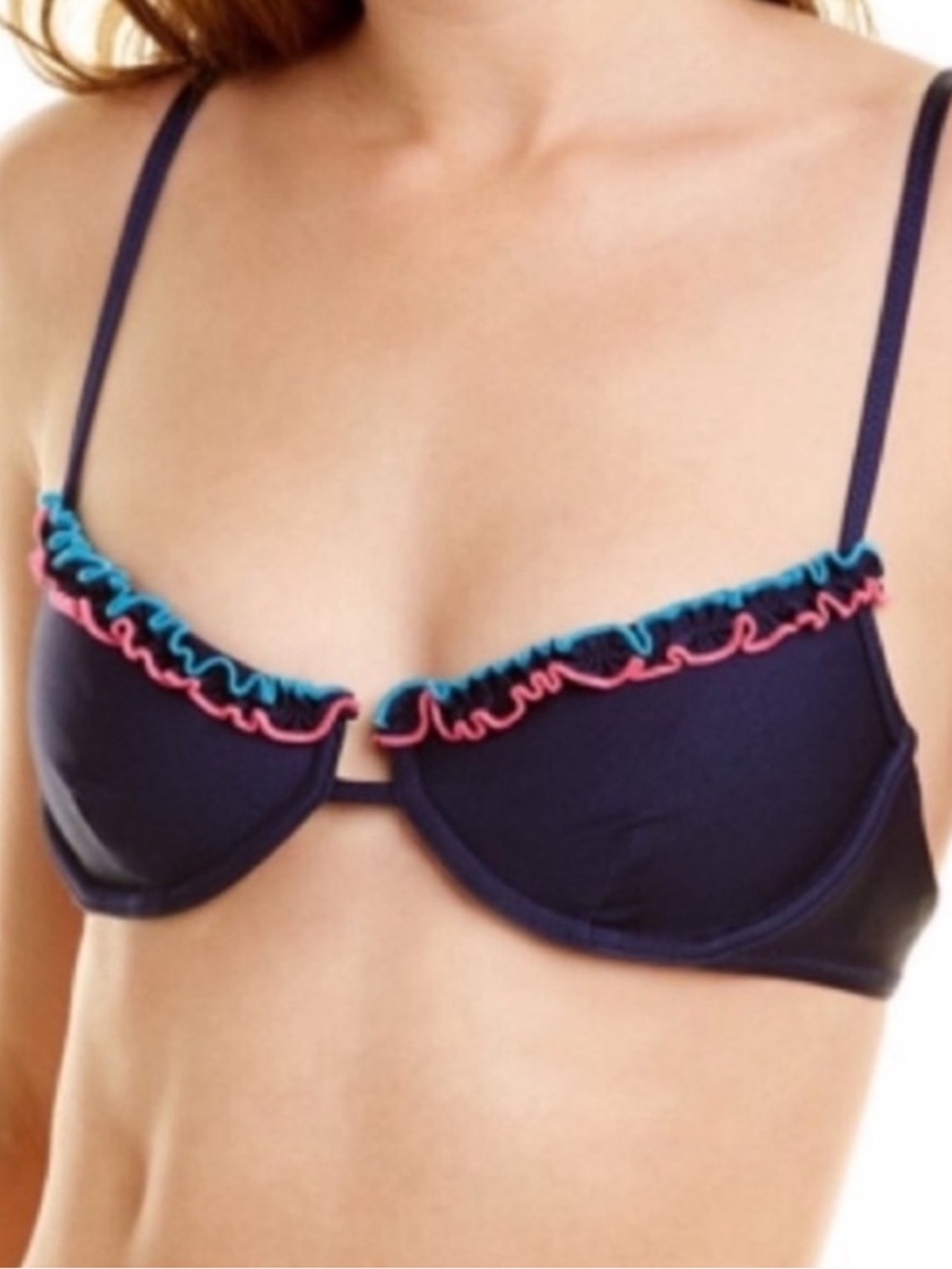 Something Navy Daffodil Ruffle Bikini Top